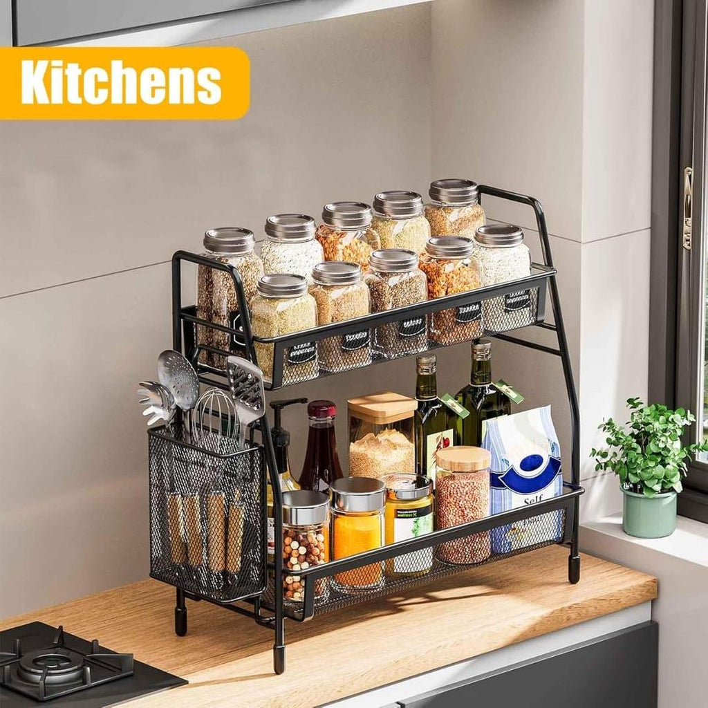 Black Stainless Steel 2-Tier Organizer for Bathroom & Office