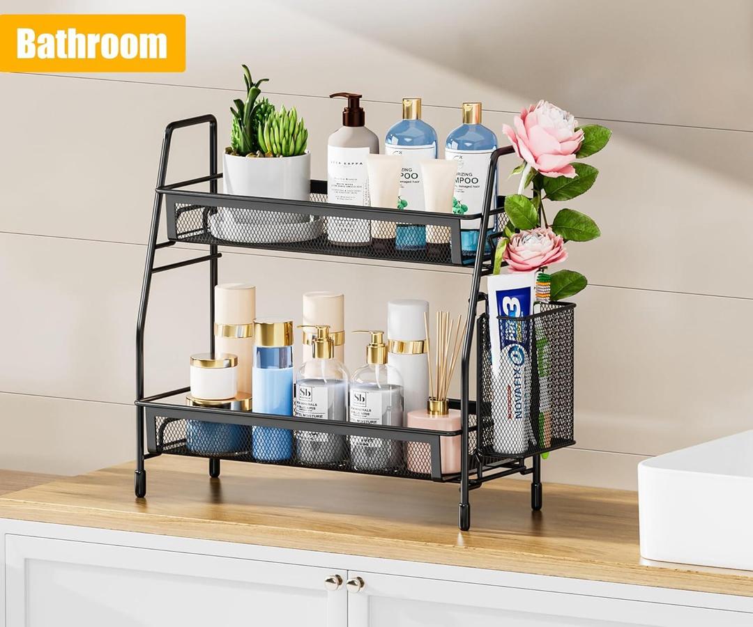 Black Stainless Steel 2-Tier Organizer for Bathroom & Office
