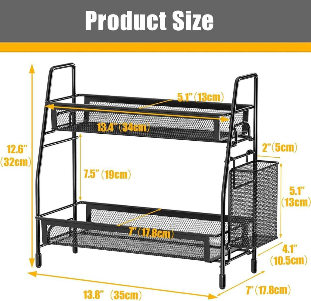 Black Stainless Steel 2-Tier Organizer for Bathroom & Office