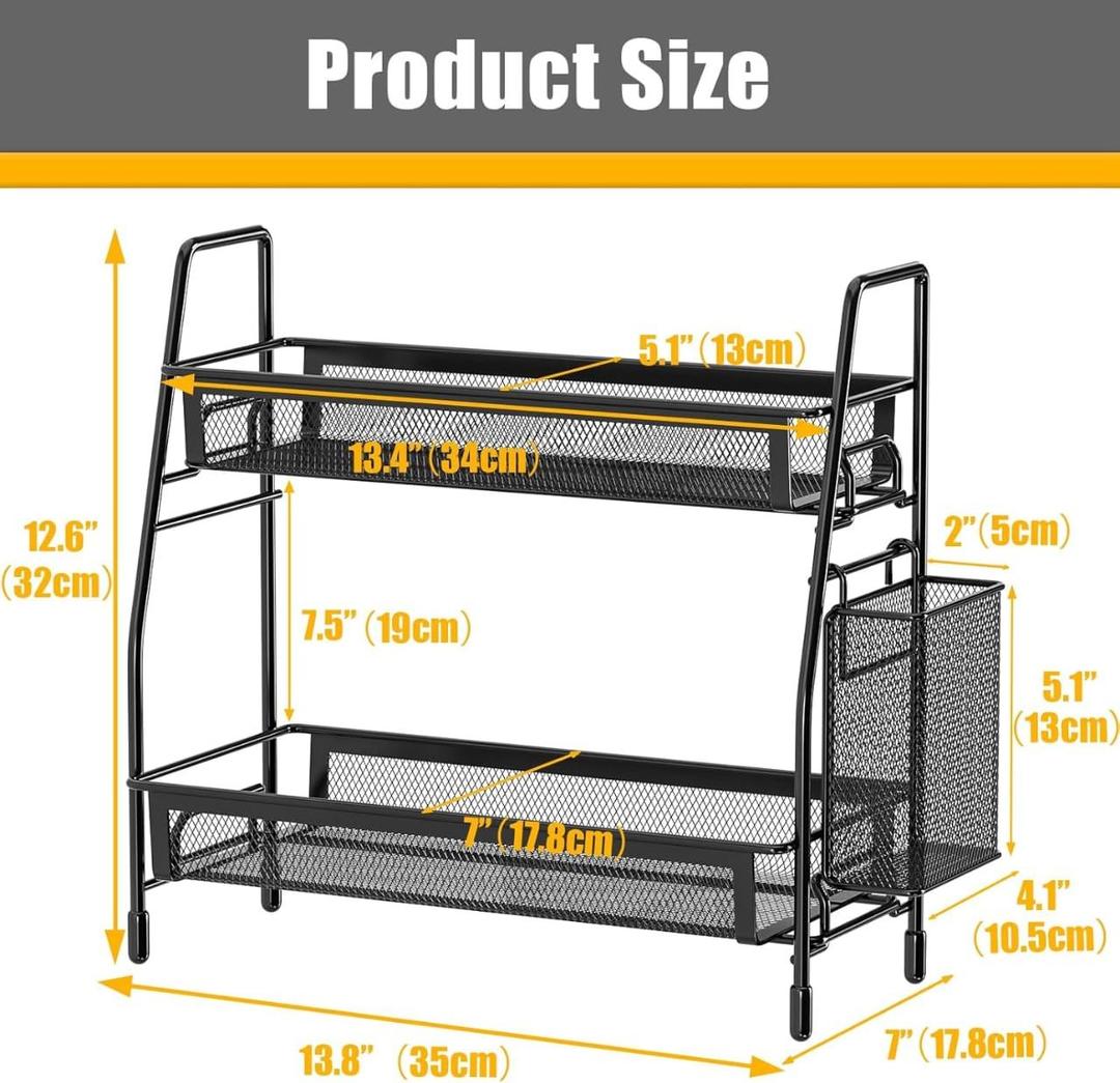 Black Stainless Steel 2-Tier Organizer for Bathroom & Office